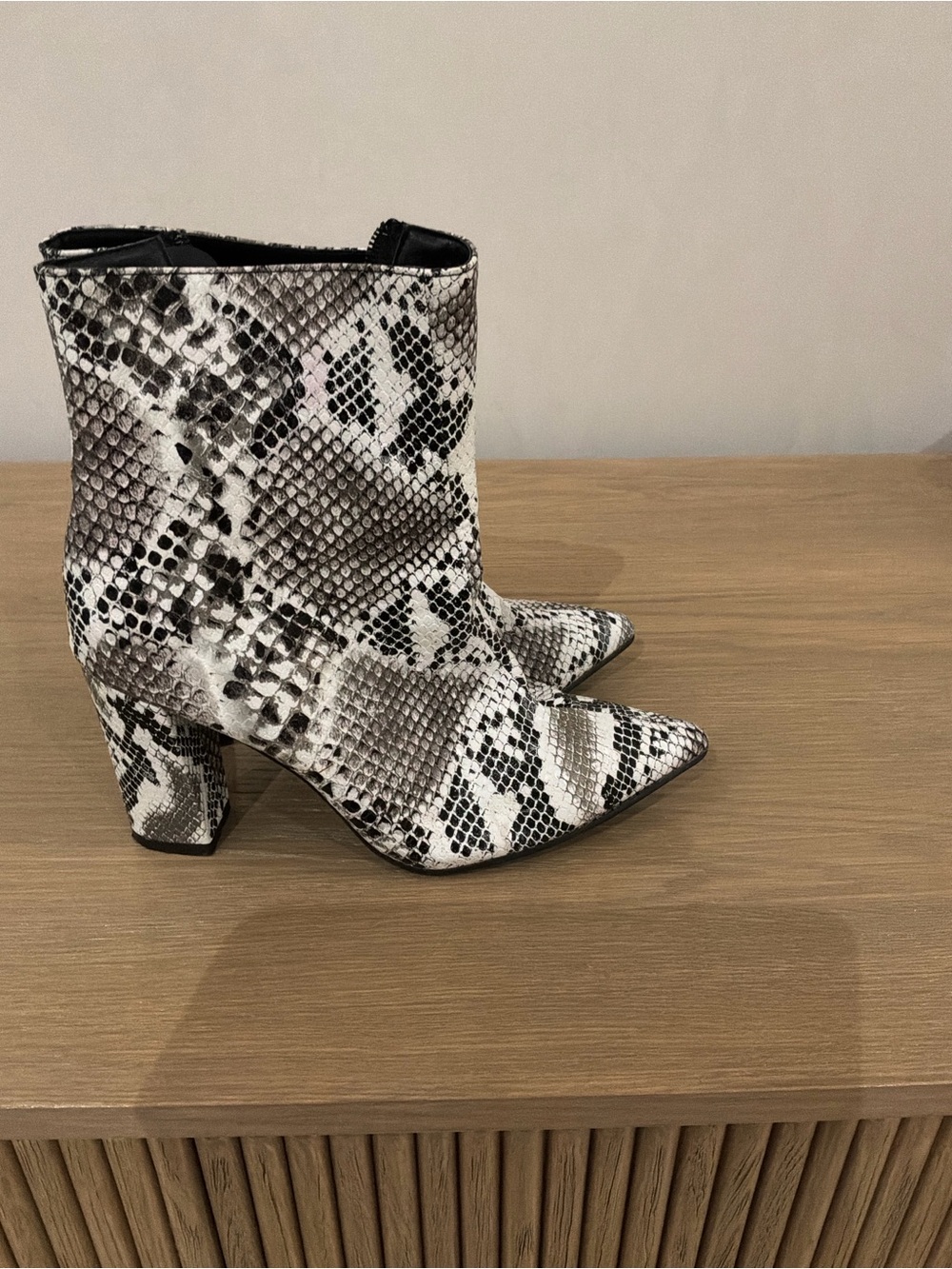 Snake-Print Ankle Boots in Black and White - Women's Fashion Boot